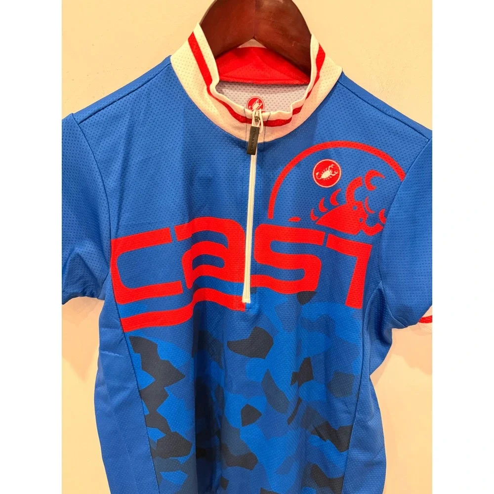 Castelli Attacco Kid Cycling Jersey Blue Camo Red White YXL 17082-057 NWT